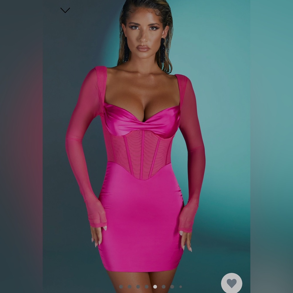 LONG SLEEVE MESH CORSET MINI DRESS IN PINK OH POLLY NEVER WORN WITH TAGS